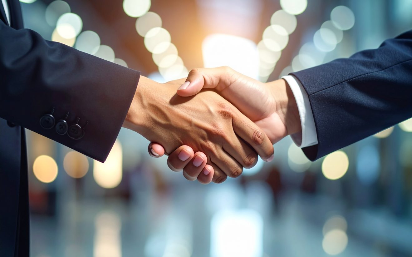 Hände, Mann und Frau, die sich schütteln zum Abschluss eines Vertrages
