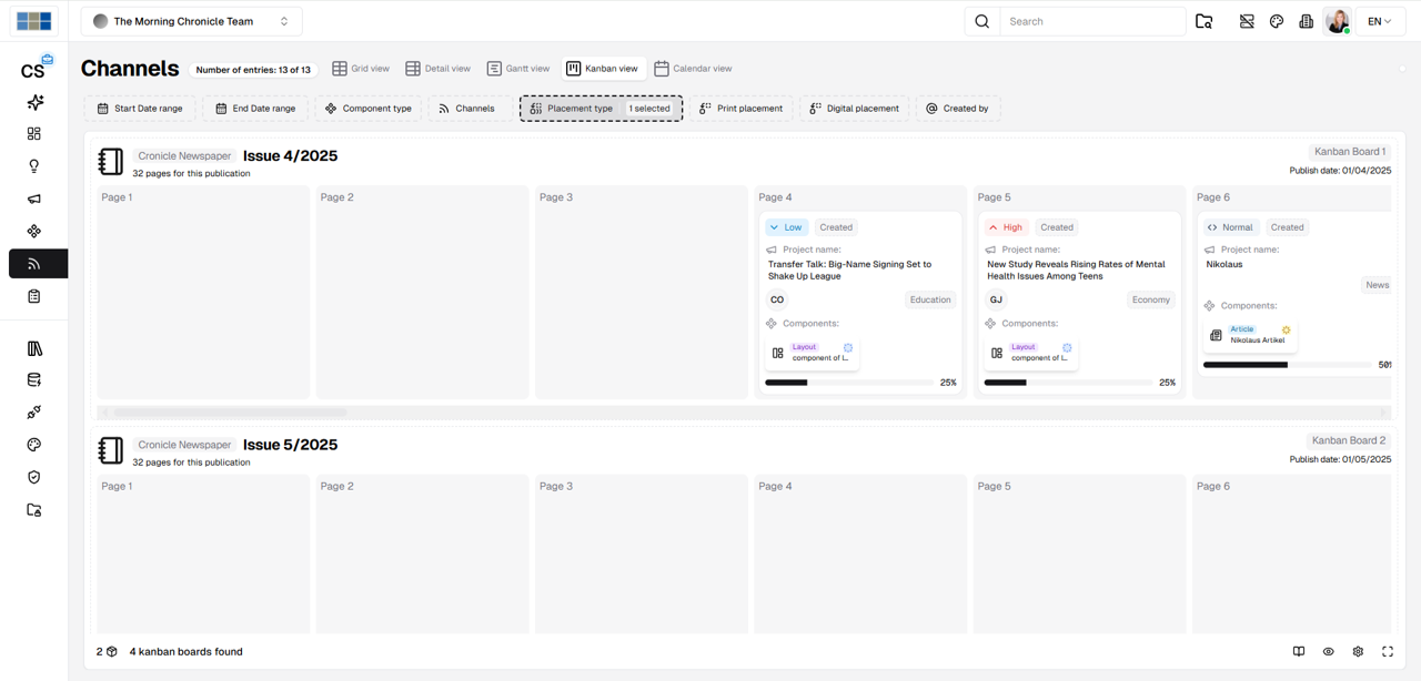 dataplan ContentSuite Screenshot der Kanal-Übersicht als Kalender